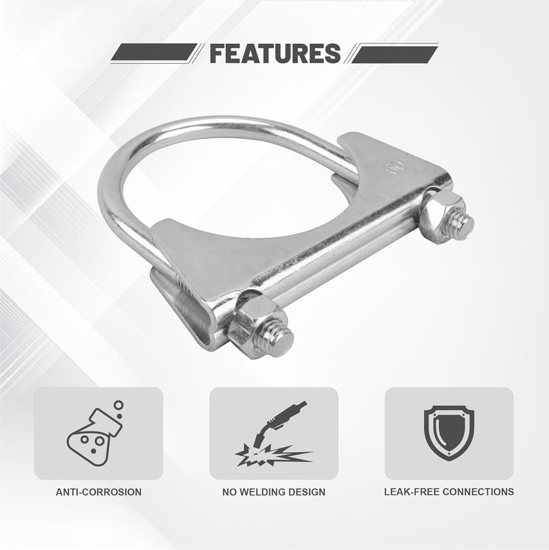 GESEXI 2.25" U-shaped Exhaust Pipe Clamp Mild Steel Muffler Exhaust Clamps with Anti-Rust Coat Pack of 2 - Image 2